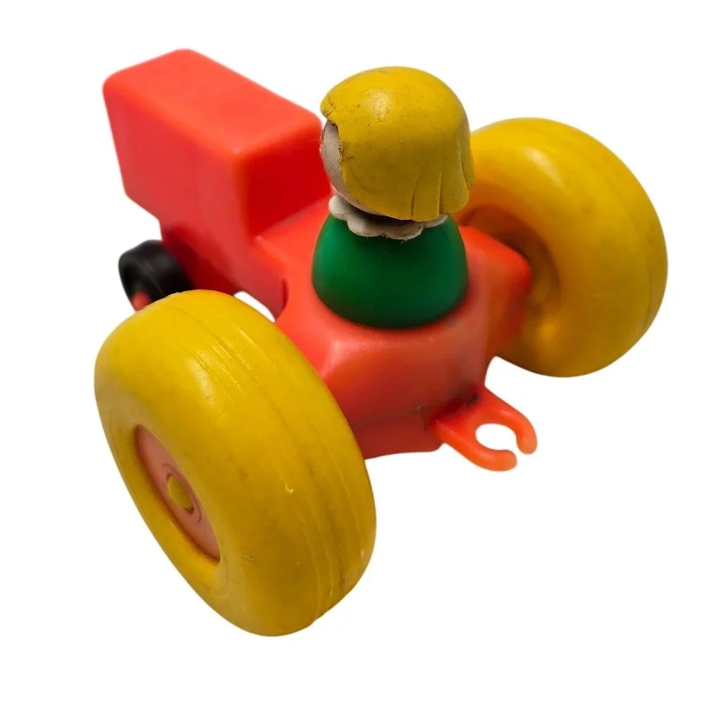 Fisher Price Vintage Little People Red Farm Tractor Boy Figure Toy Red Yellow